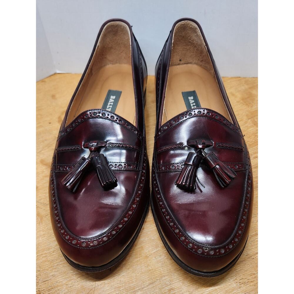 BALLY Shoes Men's 9 EEE Oxblood Leather David‎ Tassel Brogue Slip On Loafer EUC
